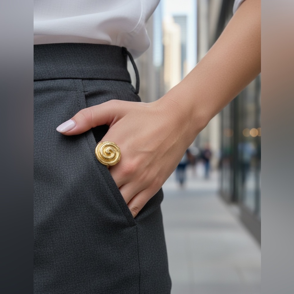 Gold Spiral Statement Ring - Women Jewelry size 7.5 NWT in pouch
